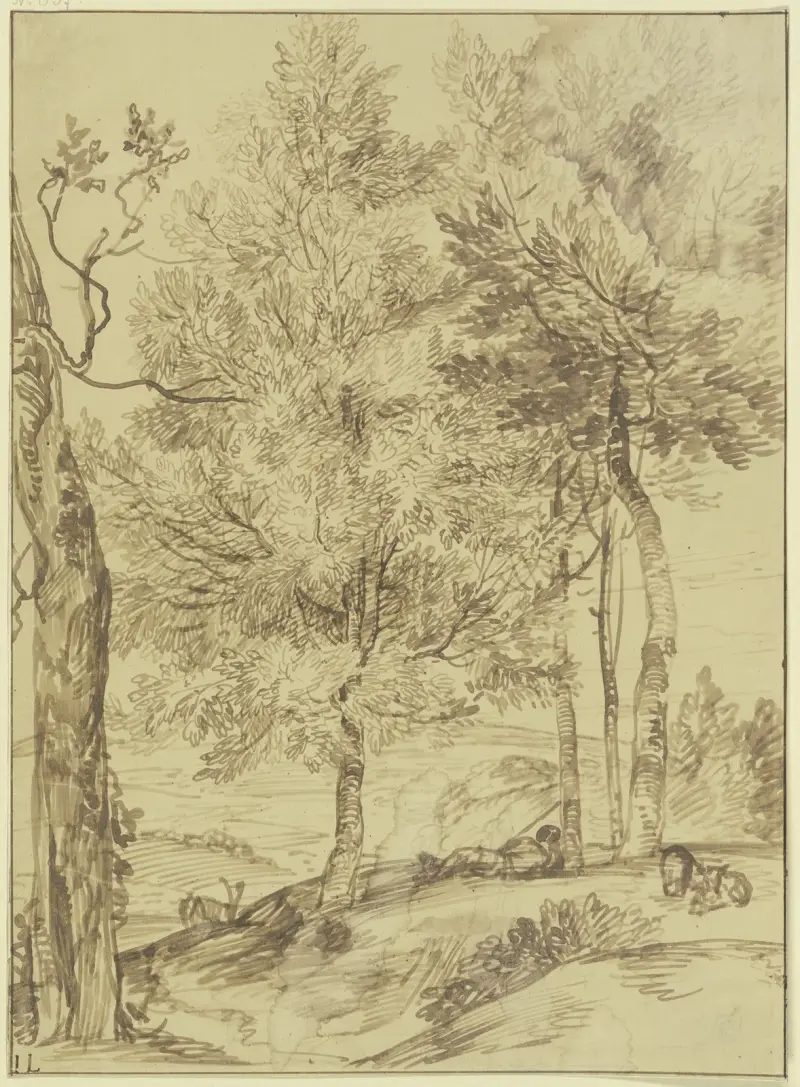 Ein Schäfer auf einem Hügel unter Bäumen liegend von Jan Lievens