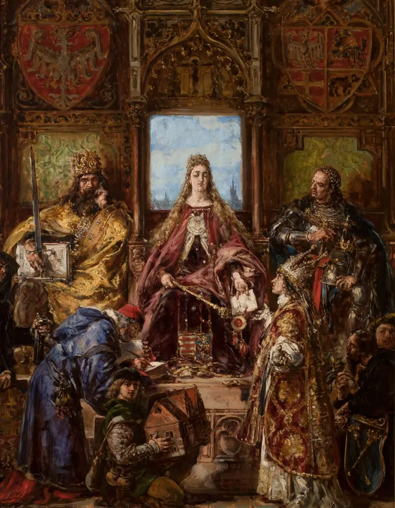 Akademiens grundande, 1361–1399–1400 e.Kr., ur serien ”Polens kulturhistoria” av Jan Matejko