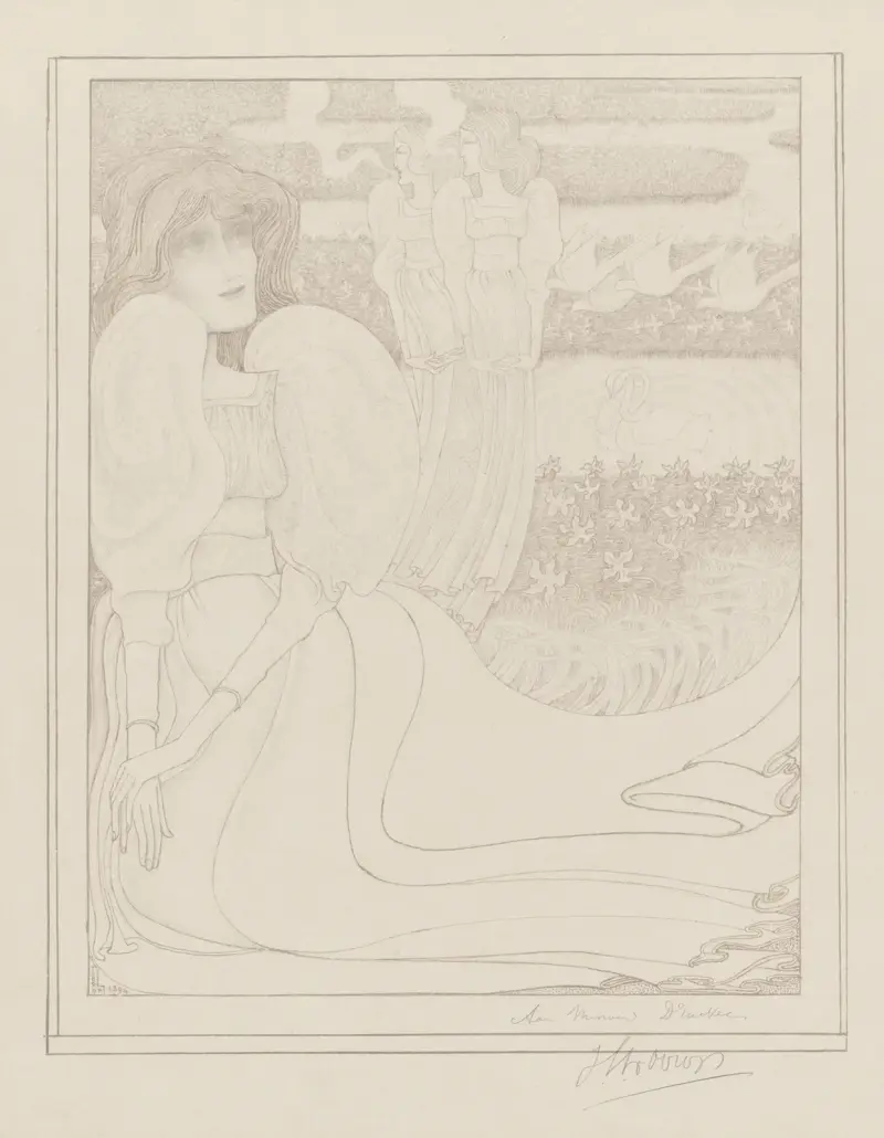 Allegorische voorstelling met drie vrouwen in een tuin av Jan Toorop