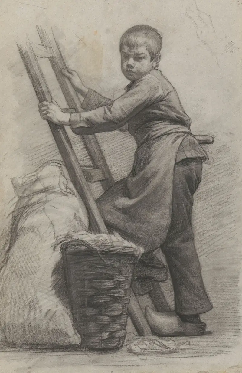 Jongen staande bij een ladder en een mand av Jan Veth