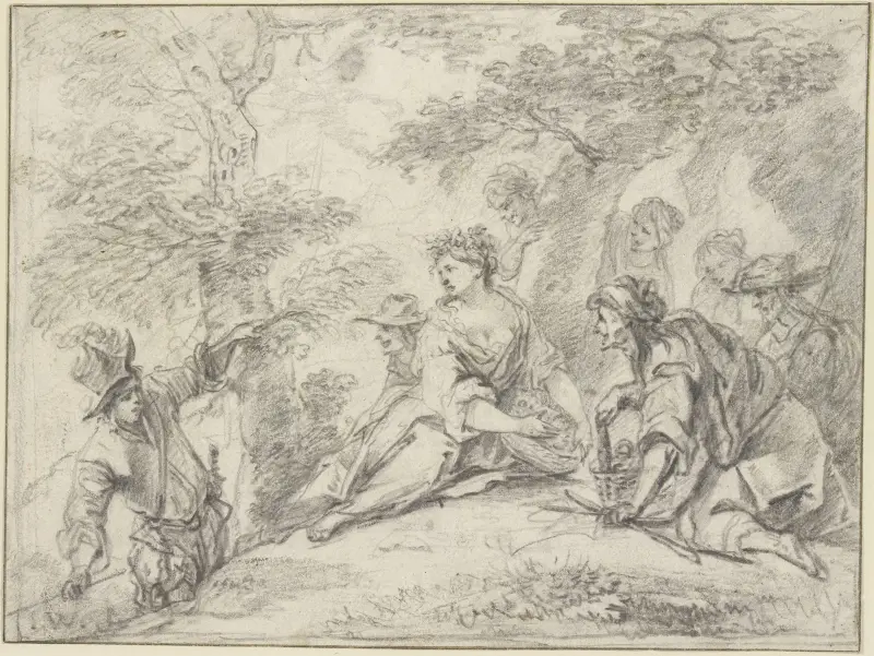 Ein Kavalier überrascht eine ländliche Gesellschaft av Jan Weenix