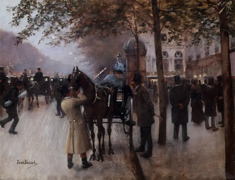 Boulevard des Capucines på kvällen, framför Café Napolitain av Jean Béraud