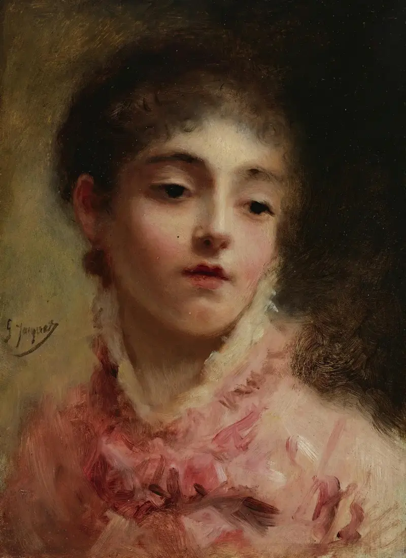 Ung kvinna i rosa klänning av Gustave Jean Jacquet