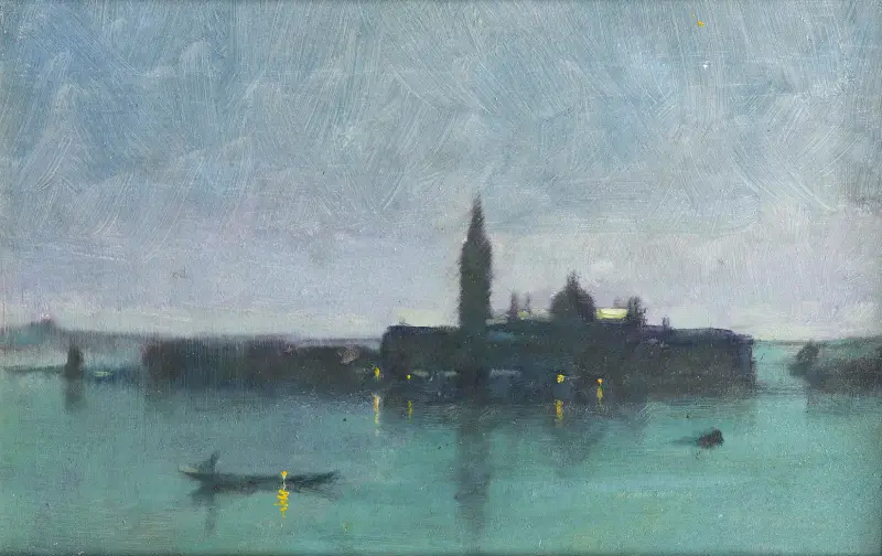 San Giorgio Maggiore från lagunen i månsken, Venedig av James Jebusa Shannon