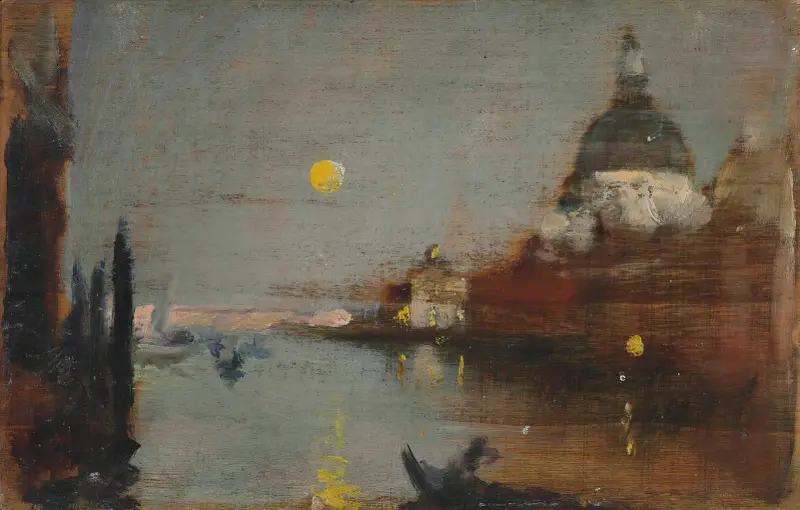 Santa Maria della Salute från Canal Grande, med fullmåne, Venedig av James Jebusa Shannon