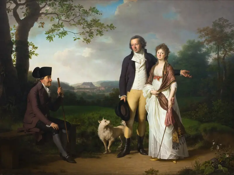 Niels Ryberg mit seinem Sohn Johan Christian und seiner Schwiegertochter Engelke, geborene Falbe von Jens Juel