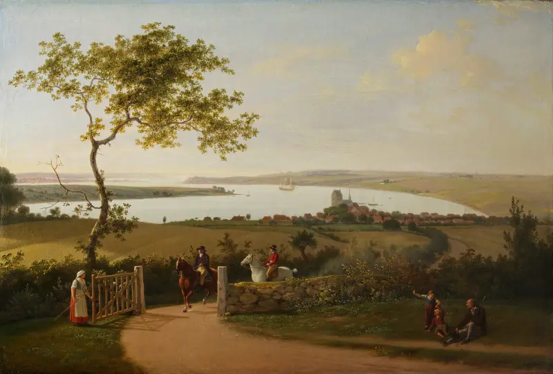 Blick über den Kleinen Belt von einem Hügel bei Middelfart, Fünen von Jens Juel