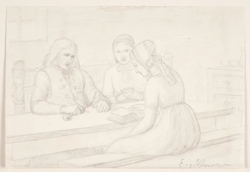 Studietegning til Husandagten av Elisabeth Jerichau Baumann