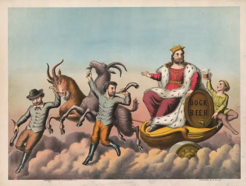 Bocköl [getter som drar Gambrinus på en vagn] av Henry Jerome Schile