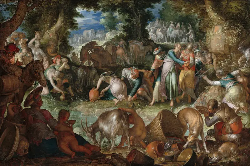 Moses schlägt Wasser aus dem Felsen von Joachim Wtewael