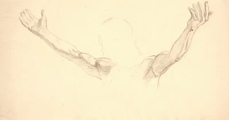 Detailstudie der ausgebreiteten Arme Christi von Joakim Skovgaard