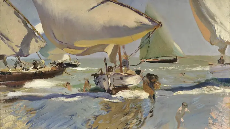 Boote am Strand von Joaquín Sorolla