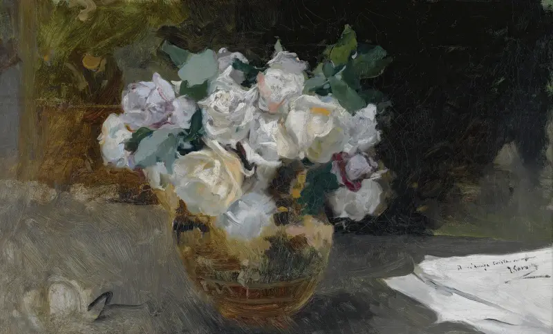 Zátiší s bílými růžemi, Joaquín Sorolla