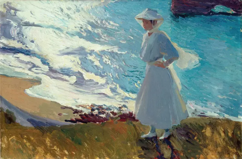 María på stranden i Biarritz av Joaquín Sorolla