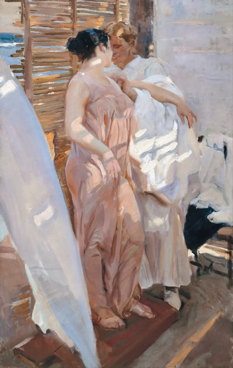 Der rosa Morgenmantel. Nach dem Bad von Joaquín Sorolla