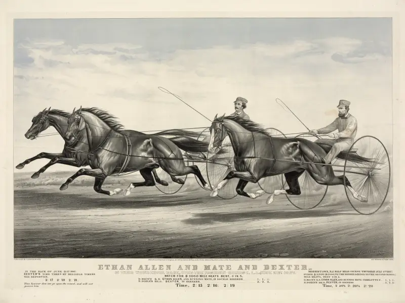 Ethan Allen och Mate och Dexter; i deras fantastiska lopp på Fashion Course, L.I. den 21 juni 1867 av John Cameron