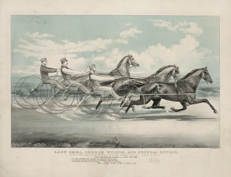 Lady Emma, George Wilkes und General Butler; Trabrennen um einen Preis von 1000 Dollar, Meilenläufe, Beste 3 aus 5 von John Cameron