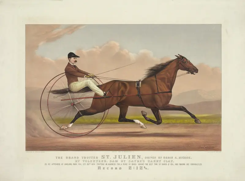 Der große Traber St. Julien, gelenkt von Orrin A. Hickok; von Volunteer, Dam von Sayre's Harry Clay von John Cameron