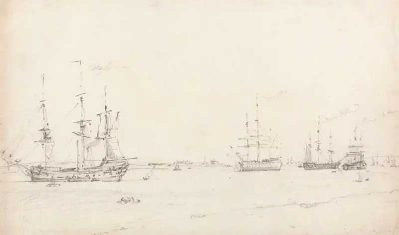 Čtyři východoindické lodě na kotvách, John Constable
