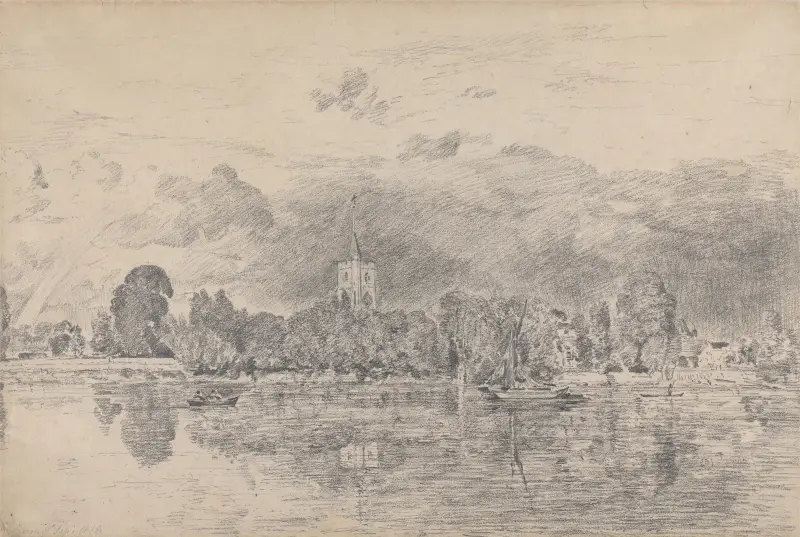 Fulham Church from across the River av John Constable