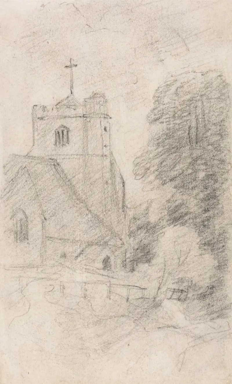 Kyrkan i Leatherhead, nära Epsom, från nordost av John Constable