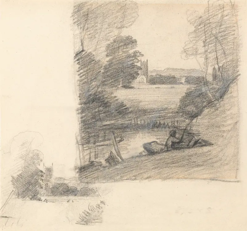 Två studier av Dedham Church från öster av John Constable