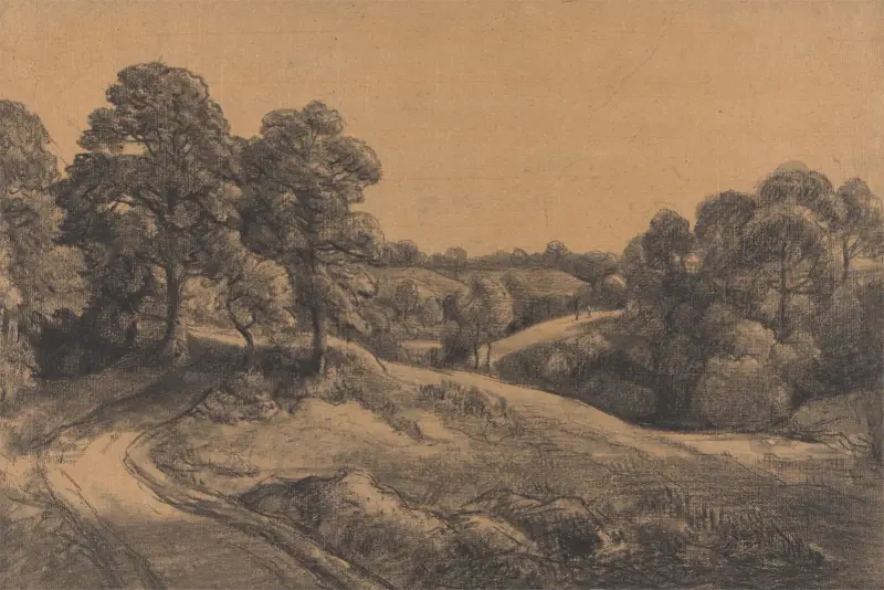 Wooded Slope with a Receding Road av John Constable
