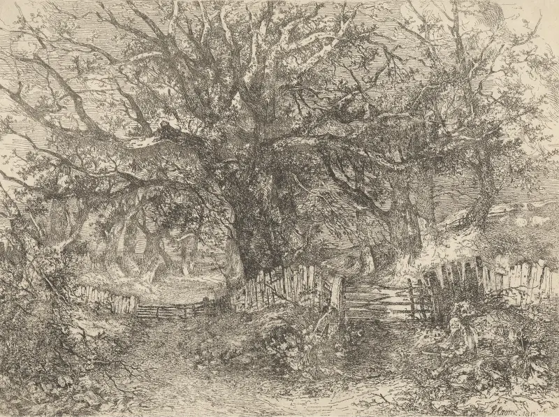 Vägscen, Trowse Hall, nära Norwich av John Crome