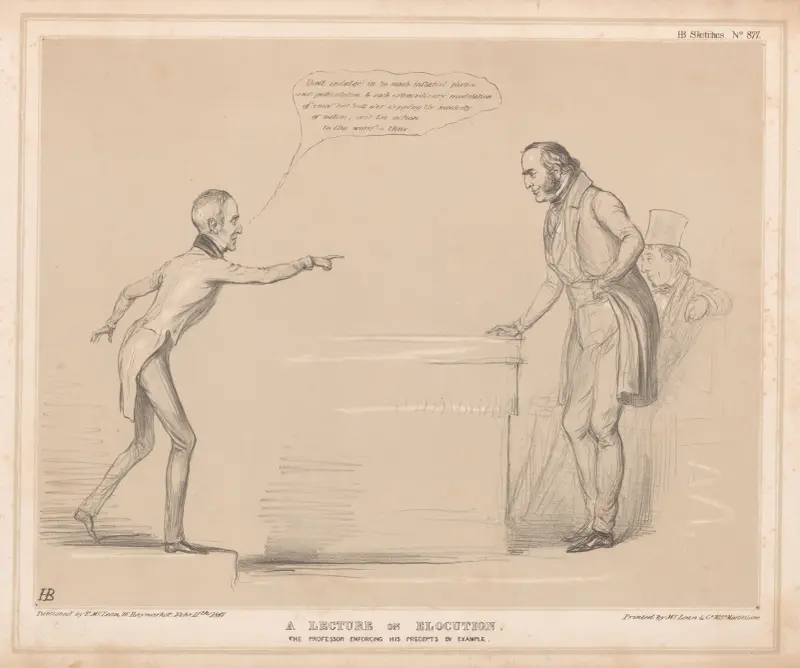 Eine Vorlesung über Rhetorik. Der Professor untermauert seine Regeln mit Beispielen von John Doyle