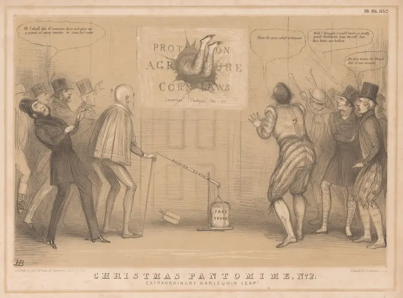 Julpantomim, nr 2. Harlekins extraordinära språng!, 1846 av John Doyle