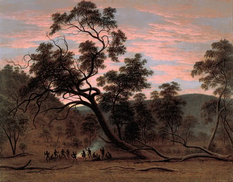 En corroboree av infödda på Mills Plains av John Glover