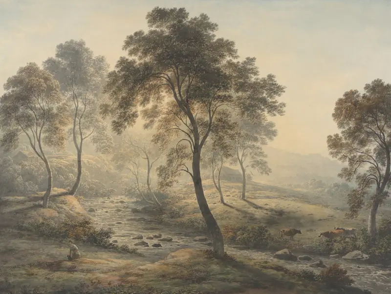 Tidig morgon nära Loch Katrine i Trossachs, Skottland av John Glover