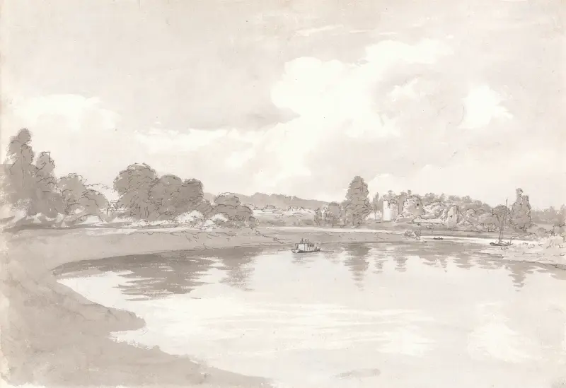 Vid floden Wye med ruinerna av Wilton Castle vid en flodkrök av John Glover