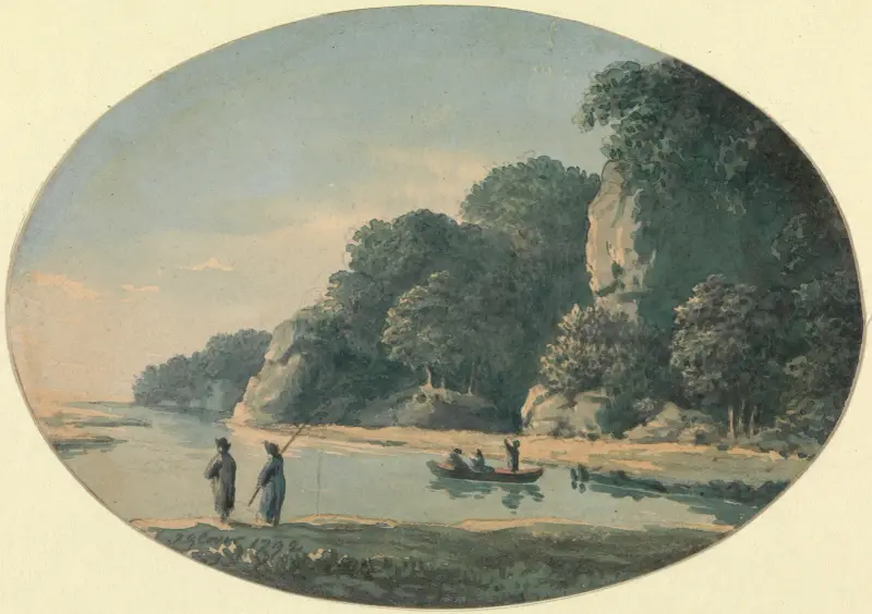 River with Fishermen av John Glover