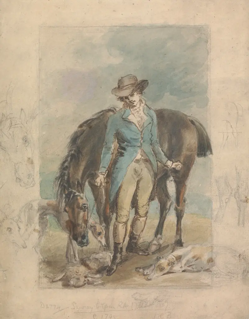 Ung man med häst, med studier av hundar och död hare av John Hoppner