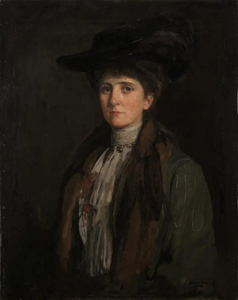 Dáma v hnědém (pravděpodobně Margaret Edith Bannatyne Cobb), 1905, Sir John Lavery