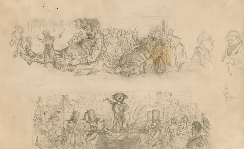 Skisser av Gog och Magog Julian i Punchs teaterporträtt av John Leech