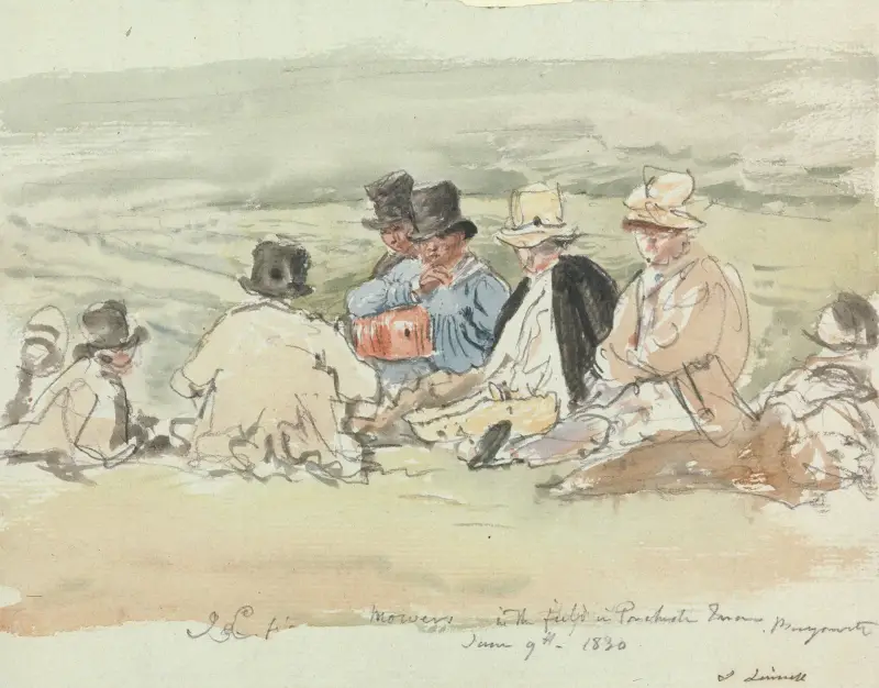 Slåtterkarlar på fältet vid Porchester Terrace, Bayswater, 9 juni 1830 av John Linnell