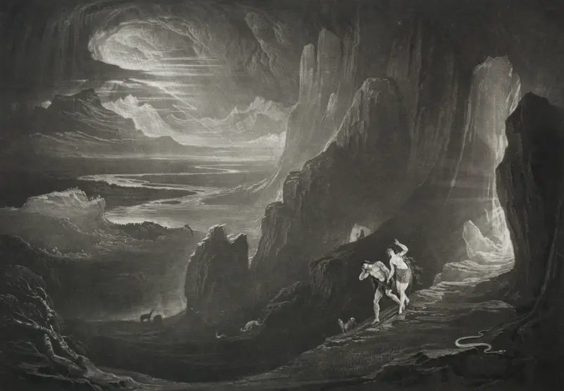 Det förlorade paradiset; Adam och Eva utdrivna ur paradiset av John Martin