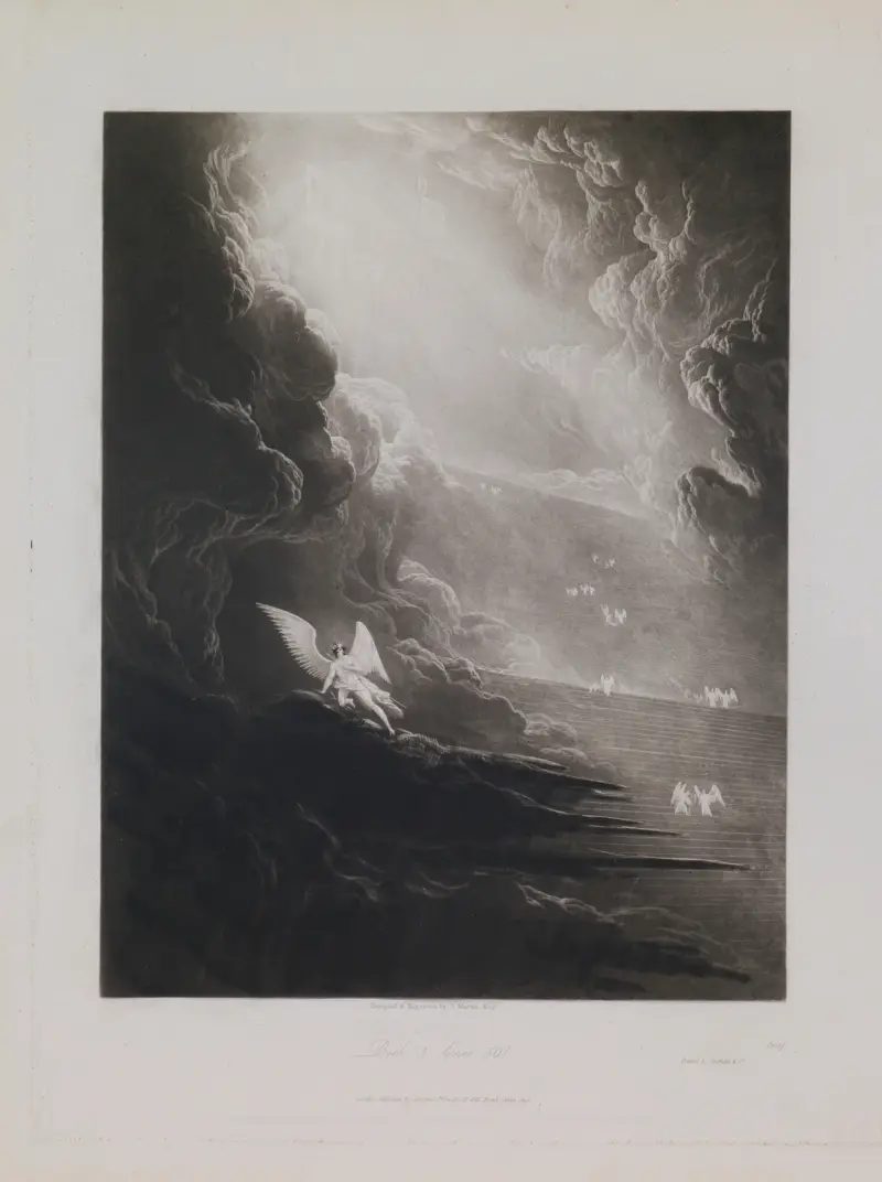 Satan betraktar uppstigningen till himlen (Bok 3, rad 501) av John Martin