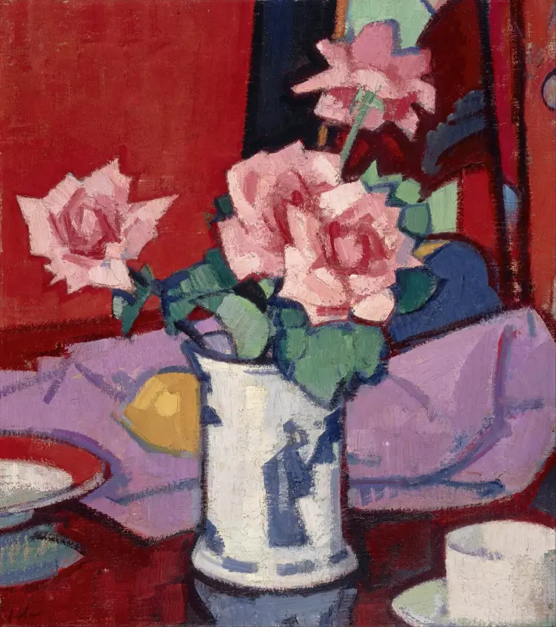 Pink Roses, Chinese Vase av Samuel John Peploe