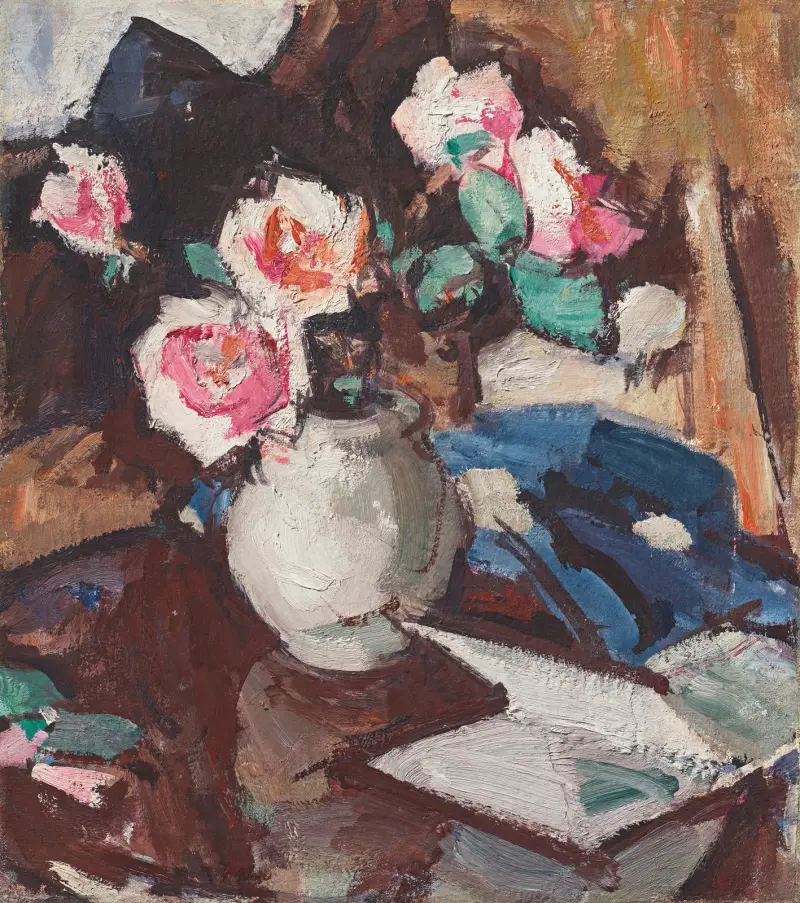 Rosa Rosen in einer Vase von Samuel John Peploe