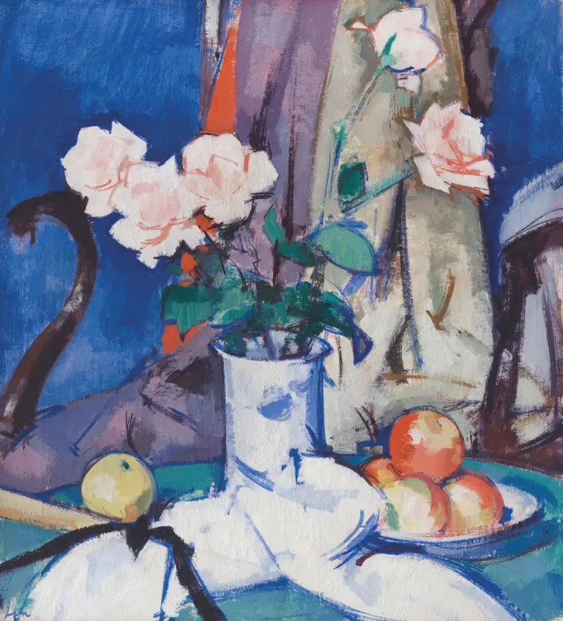 Still Life, Apples and Pink Roses av Samuel John Peploe
