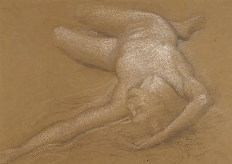 Studie av liggande naken flicka för Stormnymfernas grotta av Edward John Poynter