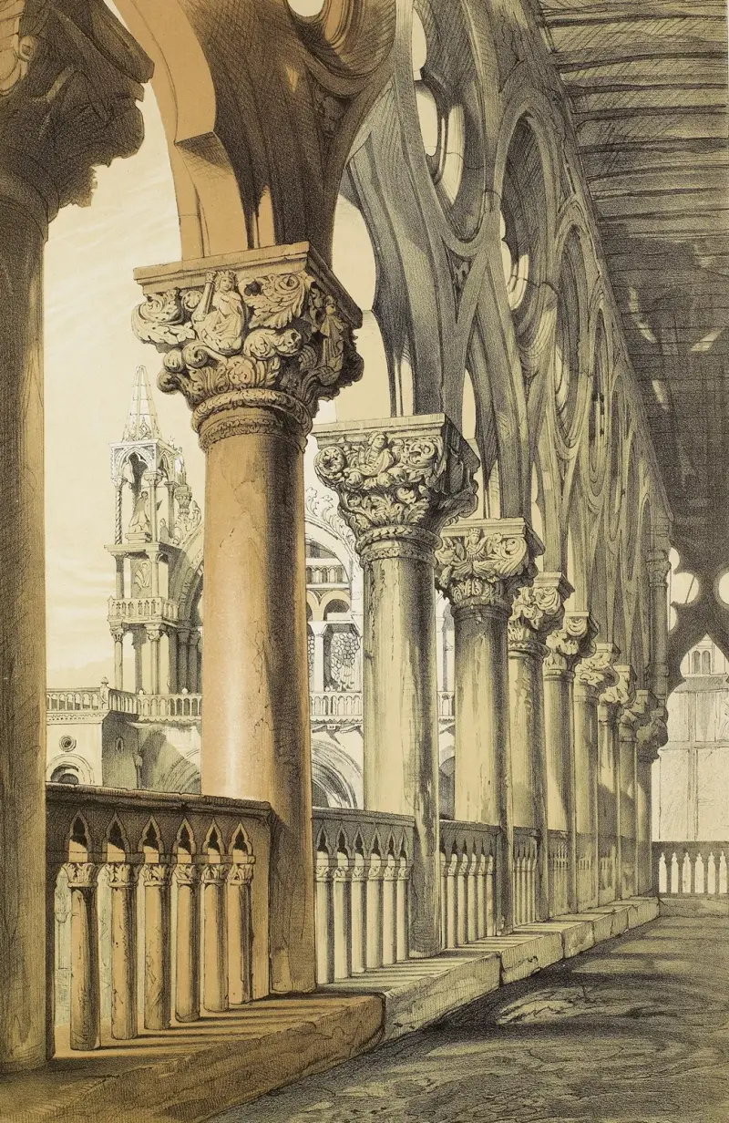 Beispiele venezianischer Architektur – Der Dogenpalast, Renaissance-Kapitelle der Loggia von John Ruskin