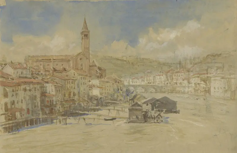 Vy över Sant'Anastasia i Verona, över Adige av John Ruskin
