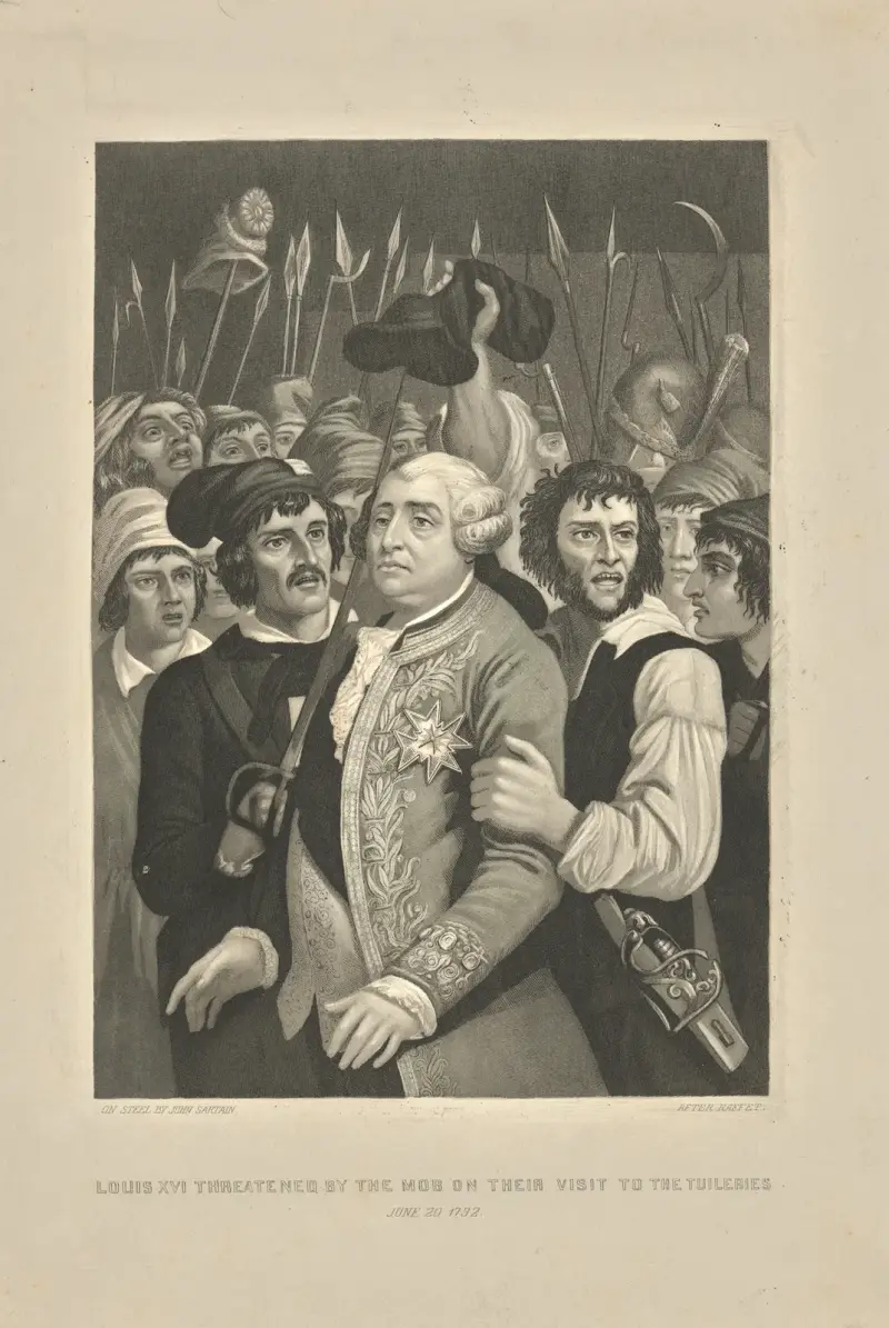 Ludvig XVI hotad av folkmassan vid besöket i Tuilerierna, 20 juni 1792 av John Sartain