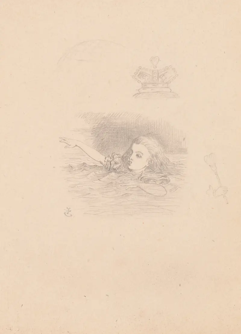 Teckning av Alice som simmar av Sir John Tenniel