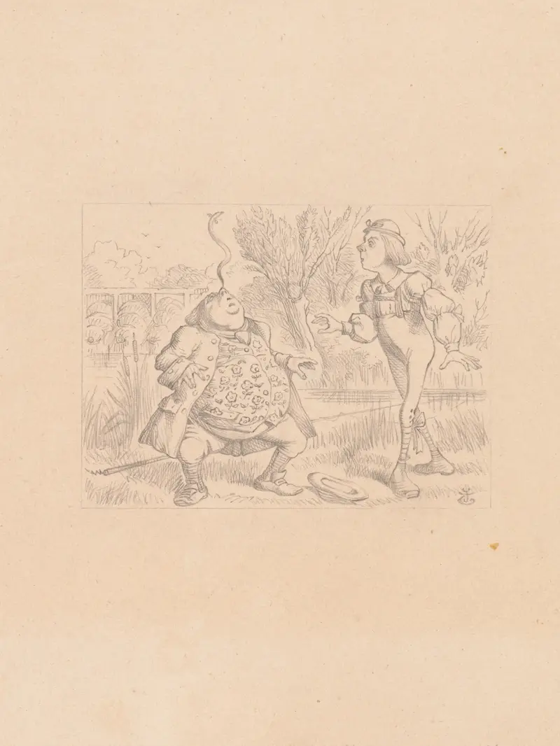 Zeichnung von Vater William, der einen Aal auf seiner Nasenspitze balanciert von Sir John Tenniel
