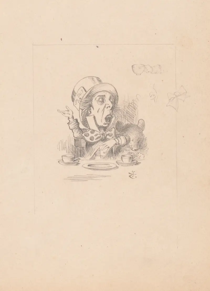 Teckning av Hattmakaren som håller tal av Sir John Tenniel